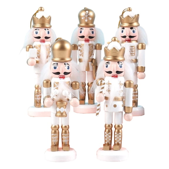 5 Pieces Christmas Nutcracker Statues Hanging Figures Wooden Craft Festival Table Decor for Kids