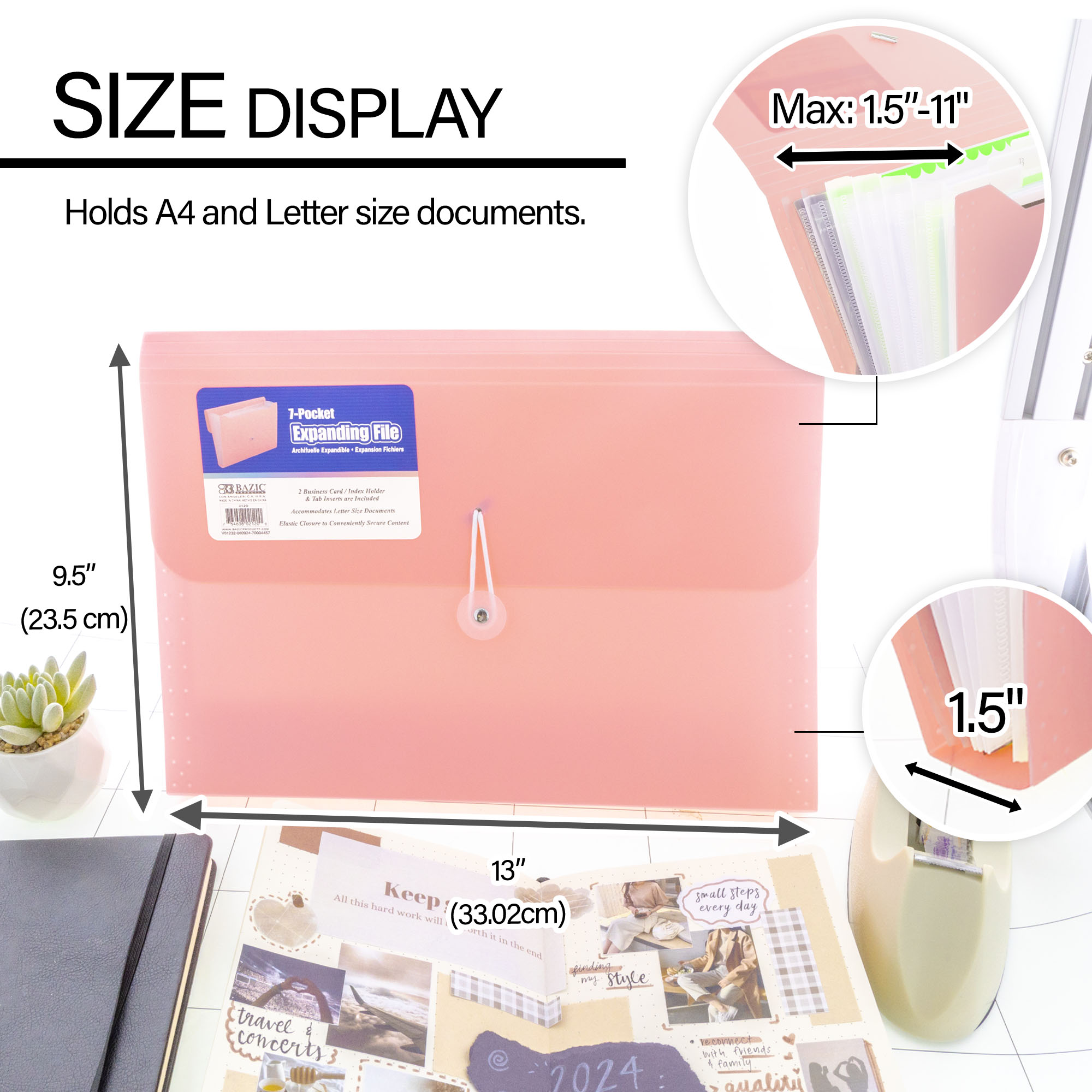 BAZIC Expanding File Folder 7 Pockets w/A-Z Tab Monthly Tabs, Pastel Document Organizer, 6-Pack
