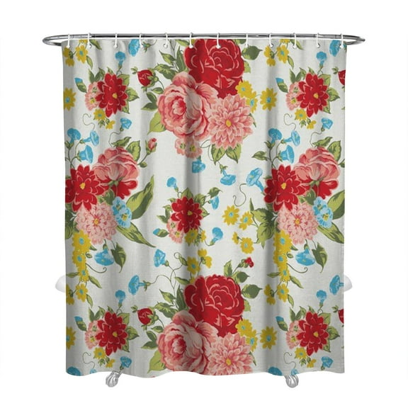 Country Floral and Bee Pattern Shower Curtain 72x84, Vintage Spring Garden Look