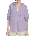 thumbnail image 2 of Fanxing Women's V Neck Hoodies Y2k Long Sleeve Drawstring Pullover Casual Solid Color Sweatshirt Fall Fashion Loose Soft Tops Purple M, 2 of 9