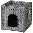 thumbnail image 2 of Litter Enclosure with  Litter Mat and Rattan  House, Supports Two Litter Boxes,  for  Room or  (Gray), 2 of 7