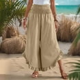 thumbnail image 4 of Palazzo Pants for Women Summer Linen Beach Wide Leg Smocked Waist Pant Ruffle Hem Flowy Vacation Clothes, Limited Time, 4 of 6