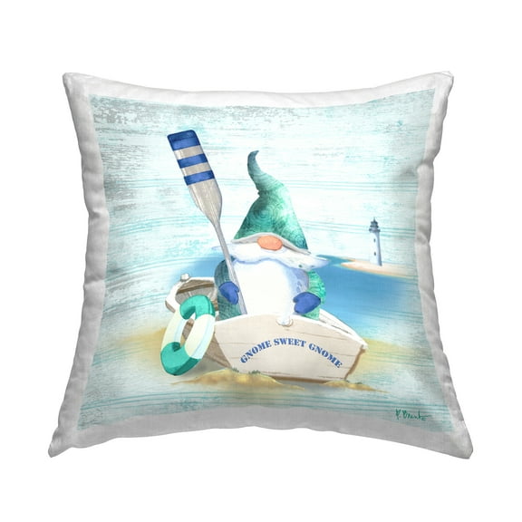 Stupell Industries Boating Gnome Nautical Lighthouse Ocean Design by Paul Brent Throw Pillow