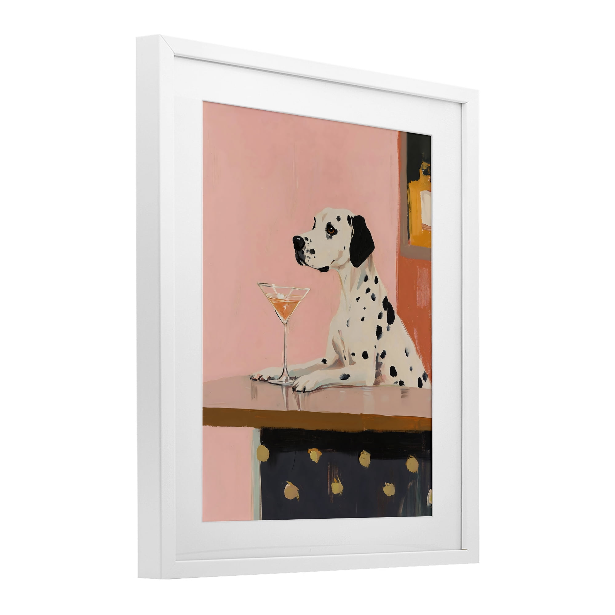 Stupell Industries Dalmatian at Cocktail Bar White Framed Print Under Glass, design by The Prints Vibe