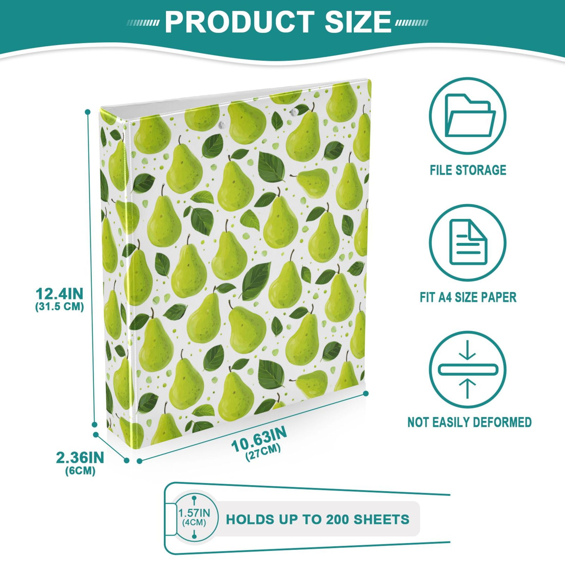 Three Ring Binder Pear 1.5 Inch Round Binder D-Rings for Office Supplies and More