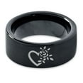 thumbnail image 2 of Tungsten Flower Heart Band Ring 9mm Men Women Comfort Fit Black Flat Cut Brushed Polished, 2 of 4