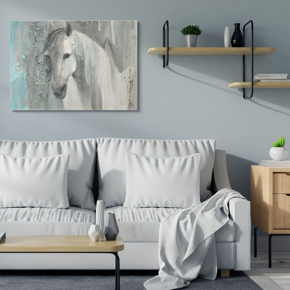 Stupell Industries White Wild Horse Portrait Farm Animal Blue Grey Watercolor Canvas Wall Art Design by Albena Hristova, 36" x 48"