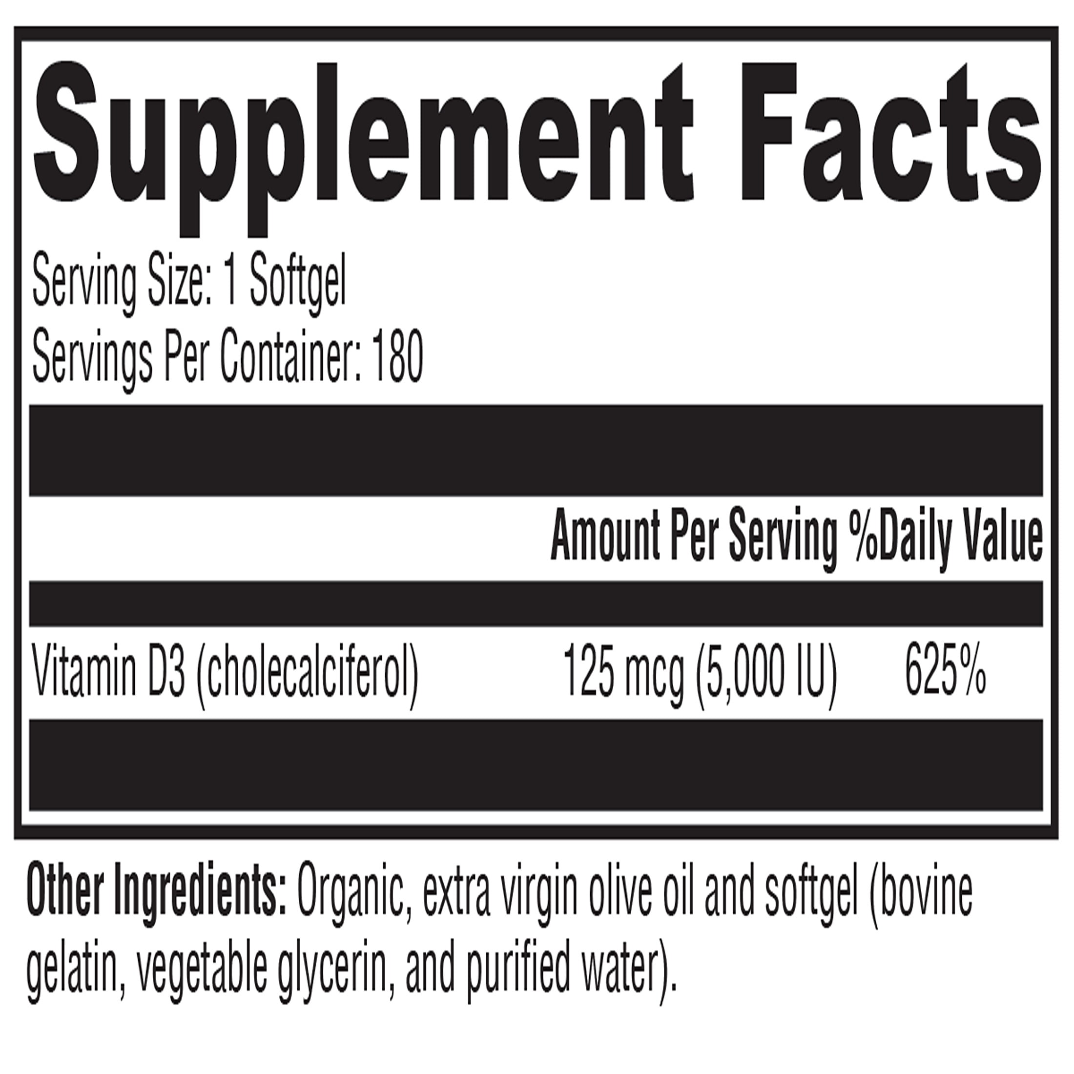 XYMOGEN D3 5000 - Bioavailable Vitamin D3 5000 IU (125 mcg) - High Strength Vitamin D Supplement for Immune Bone & Heart Health Support - 180 Softgels