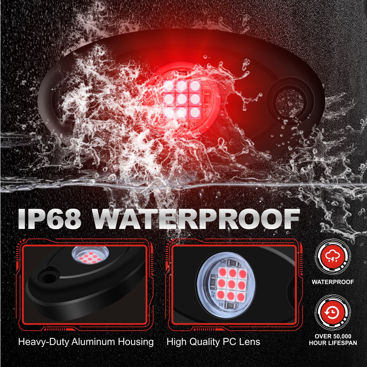 Ciachd 6Pods LED Rock Lights Red Neon Underglow Light for Car Truck ATV UTV SUV Jeep Boat Underbody Glow Trail Rig Lamp Waterproof
