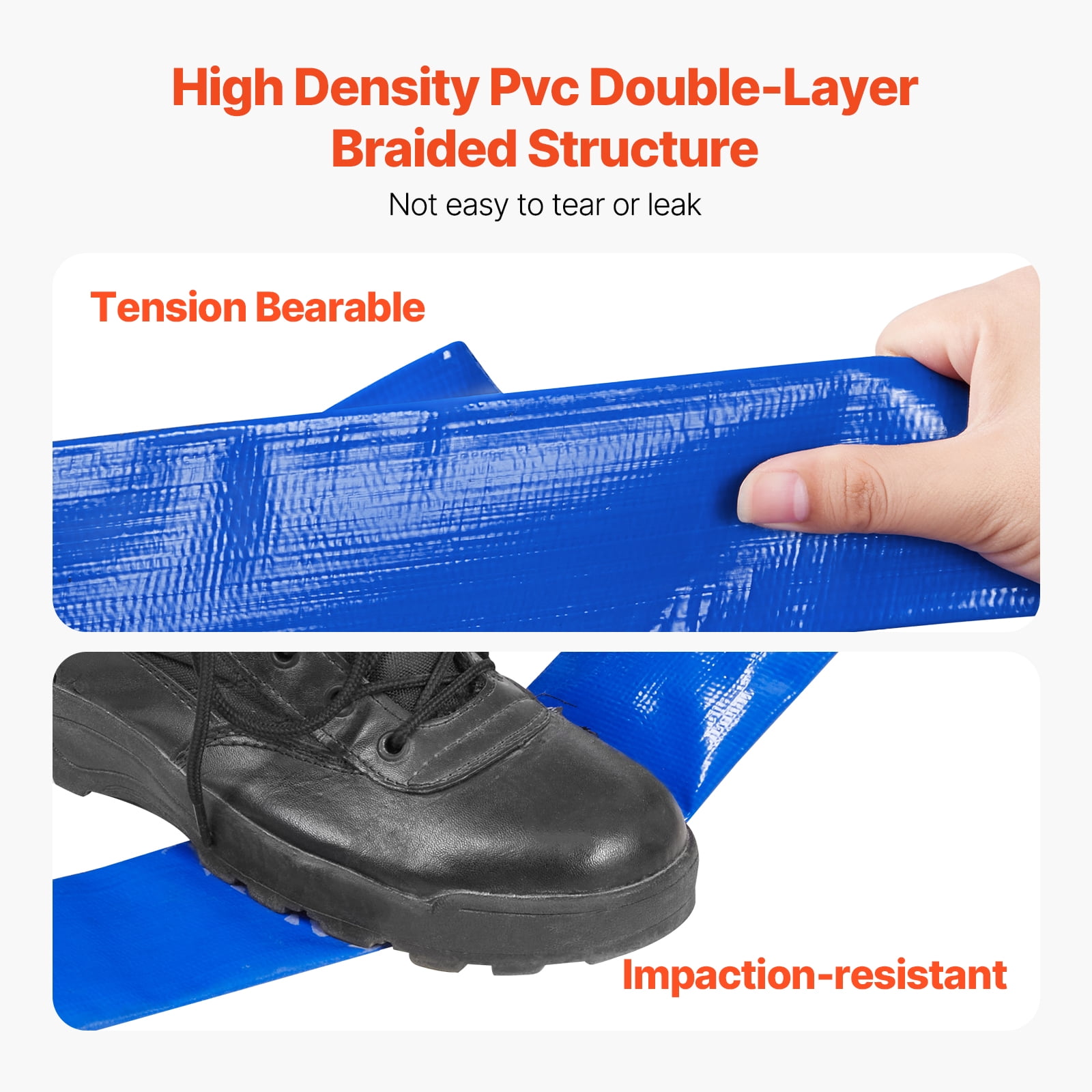 VEVOR Backwash Hose, 2 in x 100 ft, Blue High Quality PVC Hose, with Clamps, Camlock, Aluminum Fittings, Fit Various Pumps, for Sewage Treatment, Water Transportation and More Agricultural Purposes