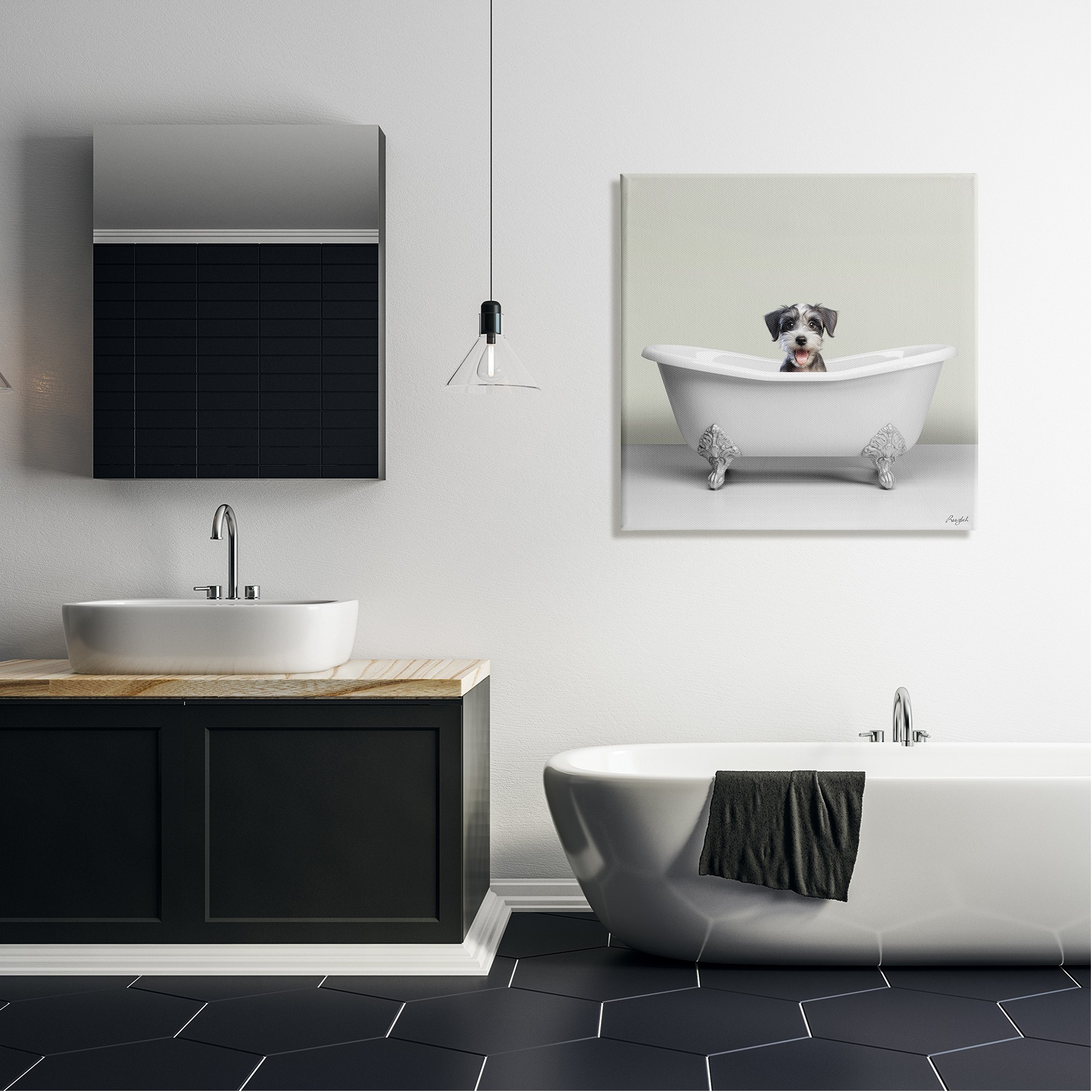 Stupell Industries Pastel Puppy in Bathtub Animals & Insects Painting Gallery Wrapped Canvas Art Print Wall Art, 30 x 30