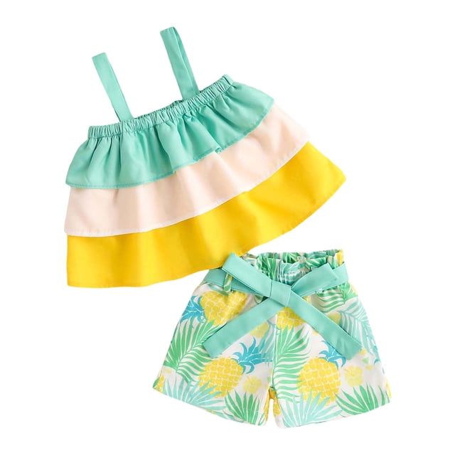 Sunnyoo Infant Girls Clothes Set Ruffle Camisole and Shorts Summer Outfits Cute Beach 2Pc Sets