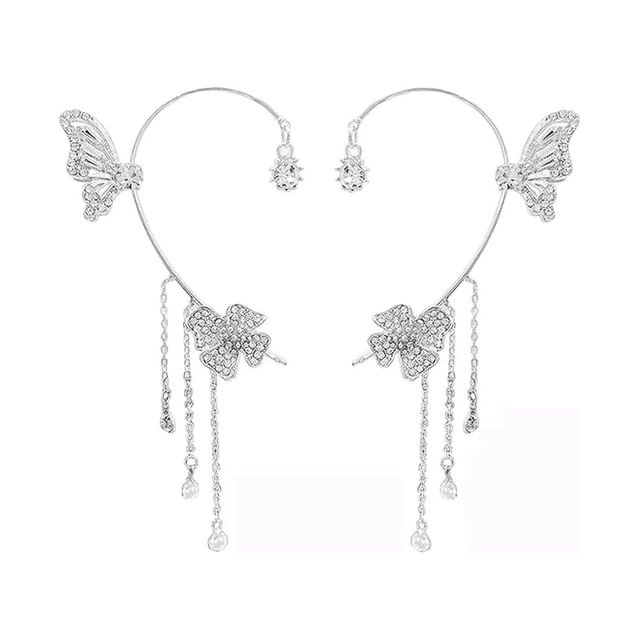 925 Plata Mariposa Borla Clips De Oído Plata