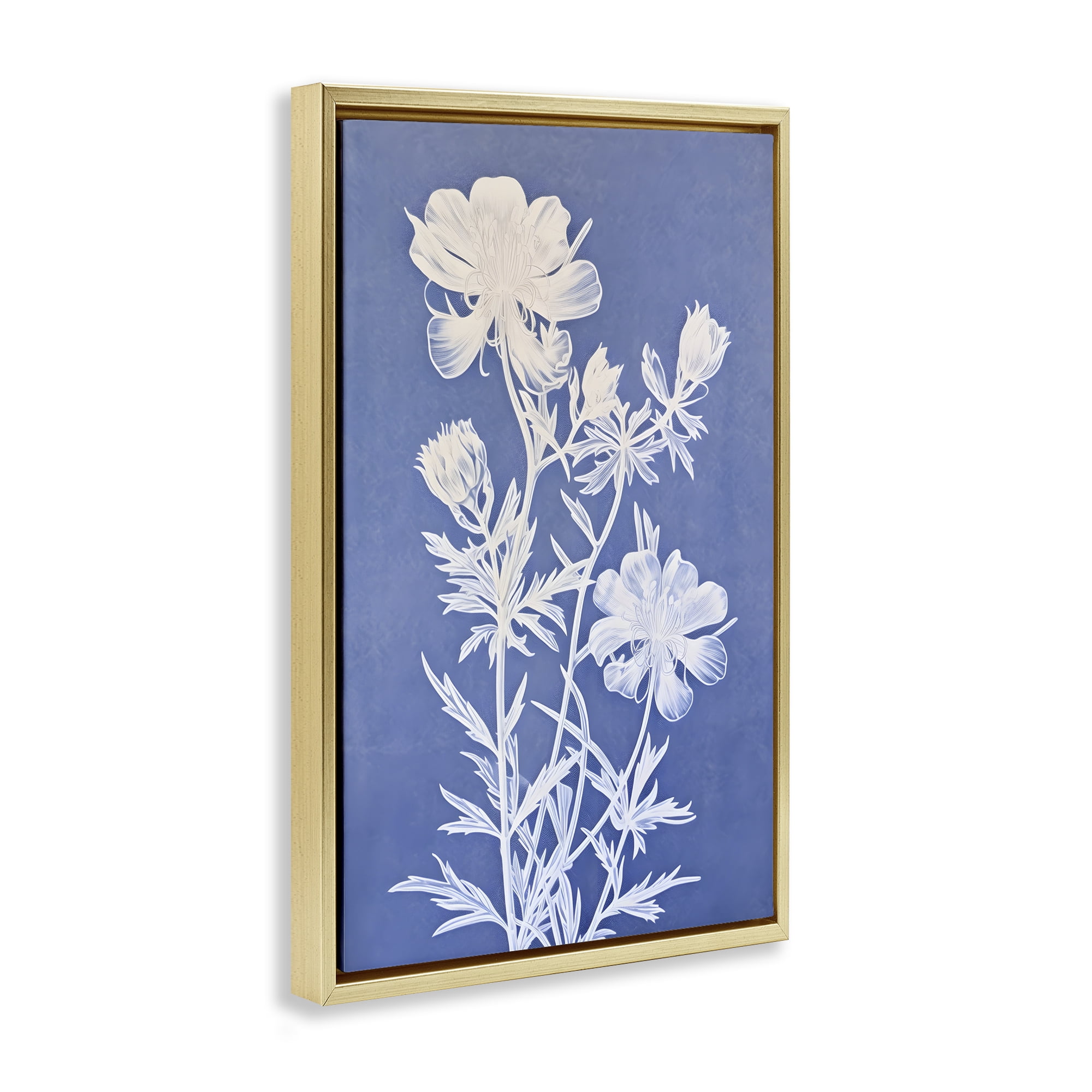 Stupell Industries Cerulean Botanical Pattern Botanical & Floral Painting Gold Floater Framed Art Print Wall Art, 21 x 31