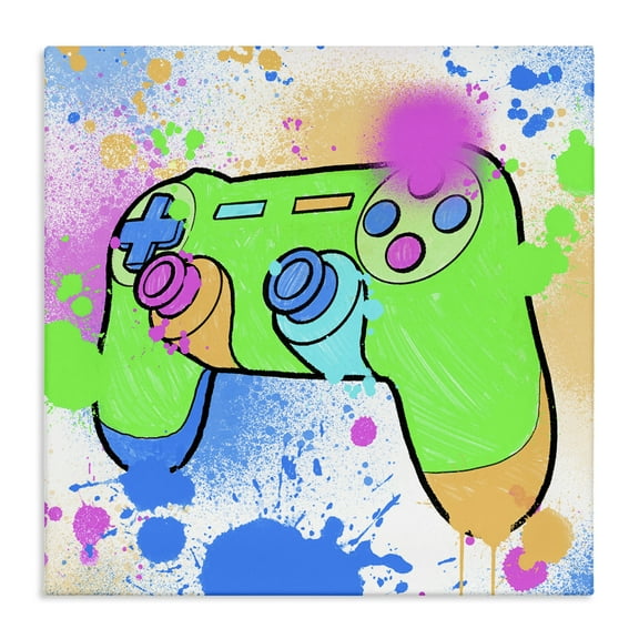 Stupell Industries Splattered Game Controller Entertainment Painting Wrapped Canvas Art Print Wall Art, 17 x 17
