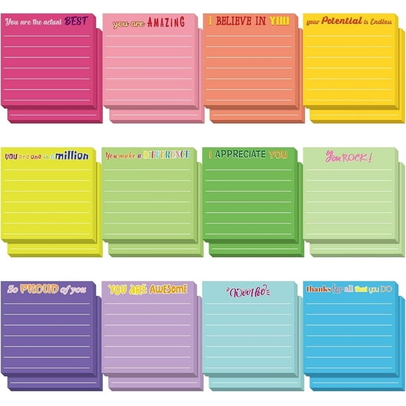 huaart 24 Pcs Sticky Notes with Lines, 3x3 in Cute Motivational Note Pads, 50 Sheet/Pads