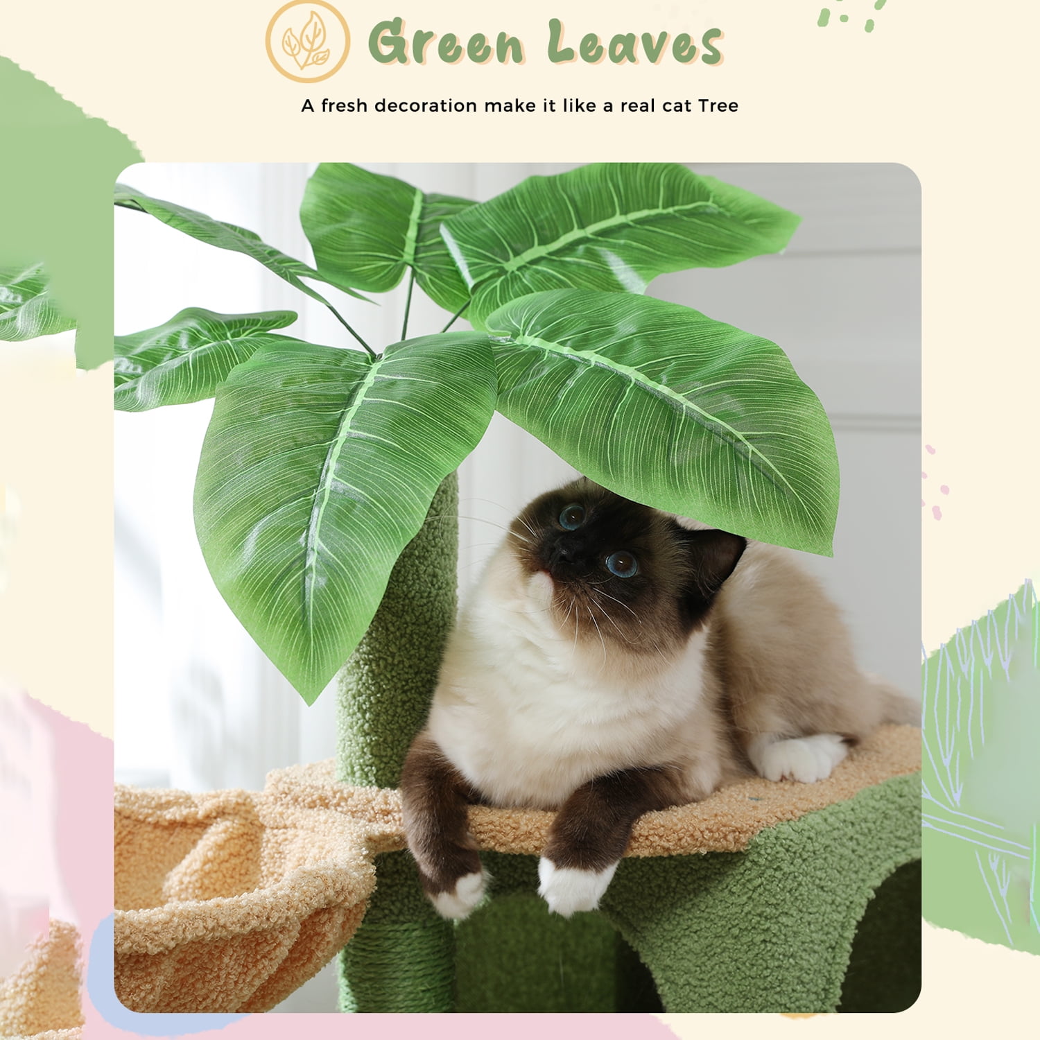 Pefilos 43" Cat Tree for Indoor Cats, Cat Tower Climbing Tree with Cat Scratching Posts, 2 Condos and Hammock, Activity Tree for Kittens, Green