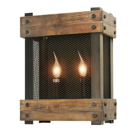 - LNC Rustic Wood 2-Light Indoor Wall Sconce