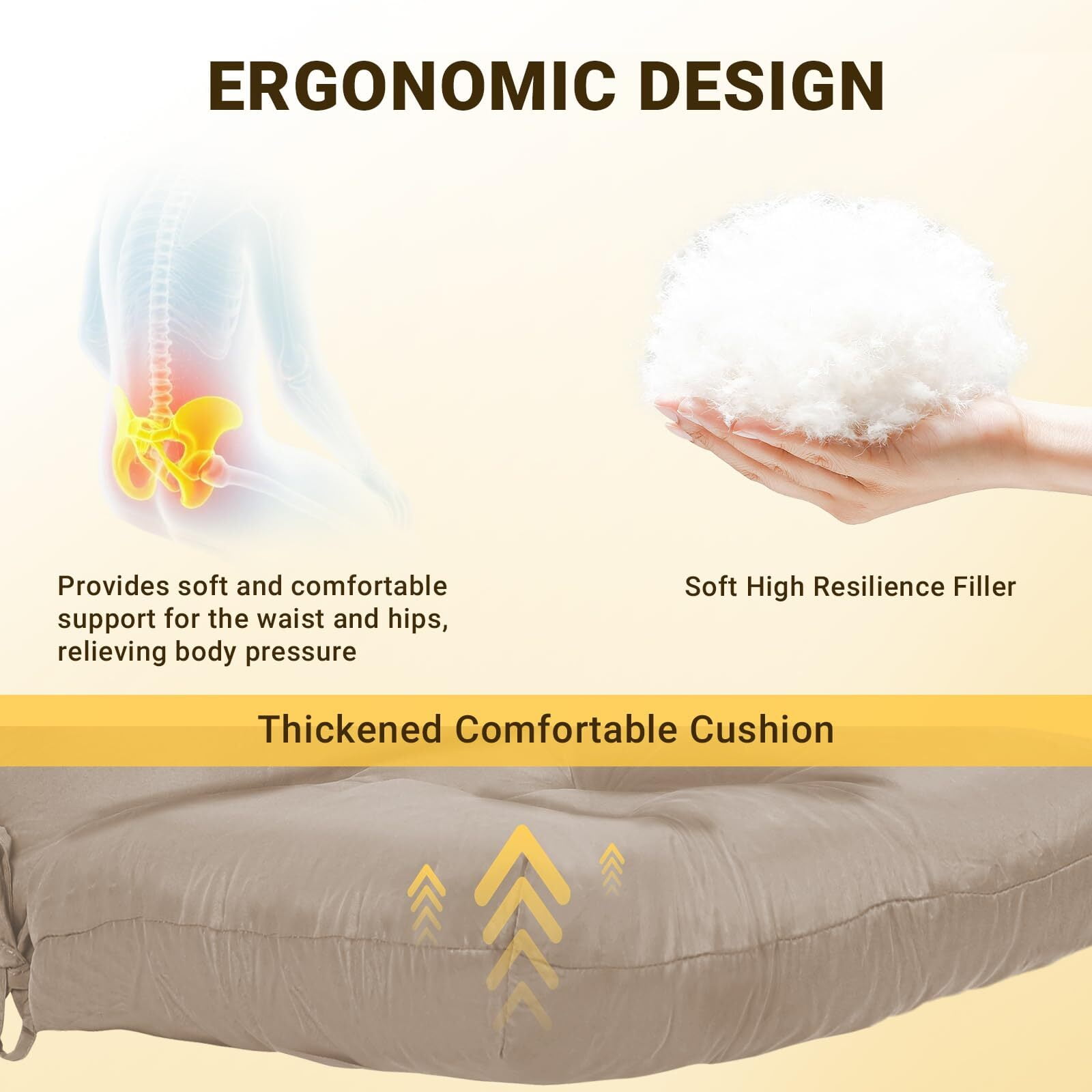 Outdoor High Back Chair Cushion Upgraded Thickened Water-Repellent & Fade-Resistan Patio Chair Cushions For Outdoor Furniture, 44" x20" x4" 1PC Khiki