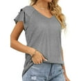 thumbnail image 3 of Luxtrada - Camisetas de verano para mujer, con volantes, manga corta, cuello en V, informales, holgadas (gris, L), 3 of 6