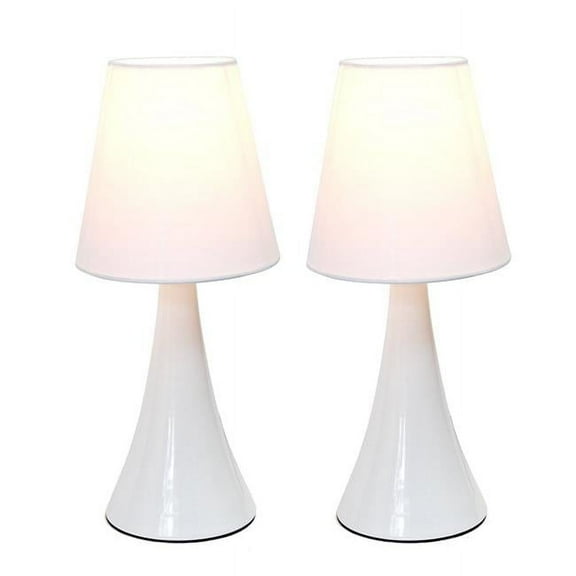 Simple Designs Valencia Colors 2 Pack Mini Touch Table Lamp Set with Fabric Shades, White