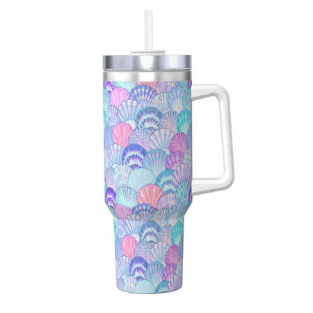 

Uemuo Watercolor Sea Shells 1 Print 40oz Ice Bully With Handle And Straw Stainless Steel Vacuum Insulated Cup And 2 In 1 Straw Lid Insulated Travel Tumbler