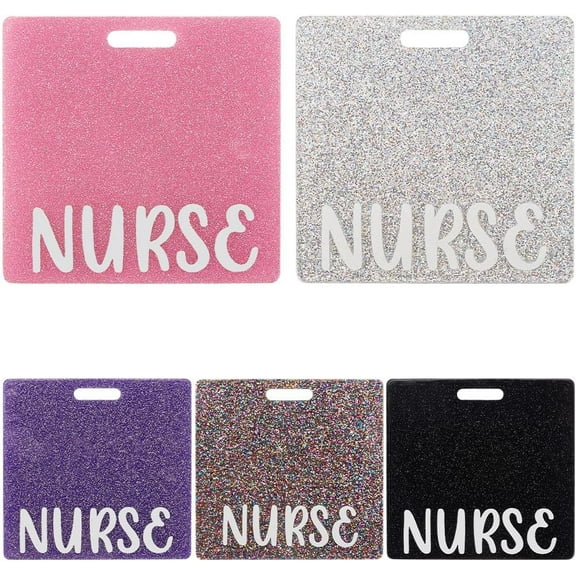 5Pcs Nurse Badge Buddy Card Holder 5 Glitter Colors Acrylic Horizontal Badge Marker Holder Cards Nursing ID Name Identification Tags Gift for Nurses Hospital Worker Accessories 3.3x3.2 Inch