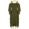 thumbnail image 3 of QQAMB Dresses for Women Plus Size Punk Cold Shoulder Flare Sleeves Elastic Waisted Medieval Lace Gothic Dress Green XL, 3 of 6