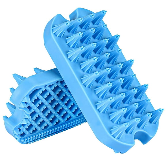 Dog Grooming Brush,Silicone Dual Side Pet Bath Brush for Deshedding & Massaging, Hair Brush Comb for Pet, Puppy(Blue)