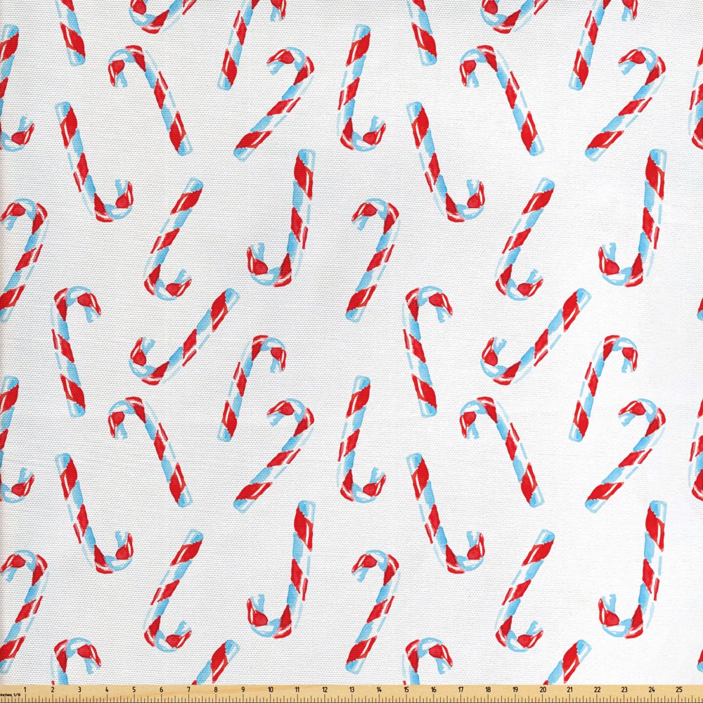 Candy Cane Fabric by The Yard, Aquarelle Style Sweets Traditional