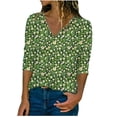 thumbnail image 2 of ICHUANYI Liquidación Blusa gegular de manga larga estampada con cuello en V informal para mujer ICHUANYI WER202308245030, 2 of 4