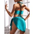 thumbnail image 3 of ZAFUL Women Swimsuit Halter Tied Cross Three Piece Bikini Swimwear Deep Green S, 3 of 7