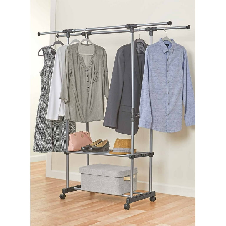 Mainstays Adjustable 2Tier Rolling Garment Rack,, 47 OFF