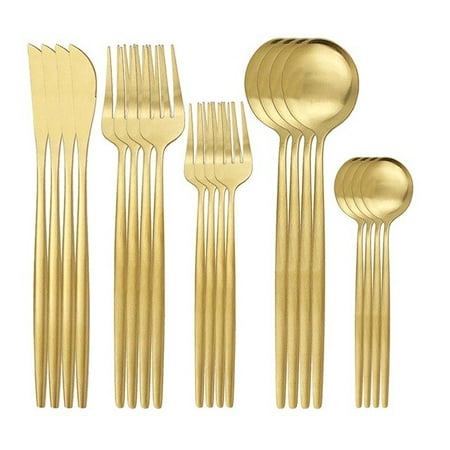 

dosili 20Pcs Dinnerware Set Black Gold Tableware Matte Knife Spoon Fork Cutlery Set Stainless Steel Kitchen Silverware Flatware Set