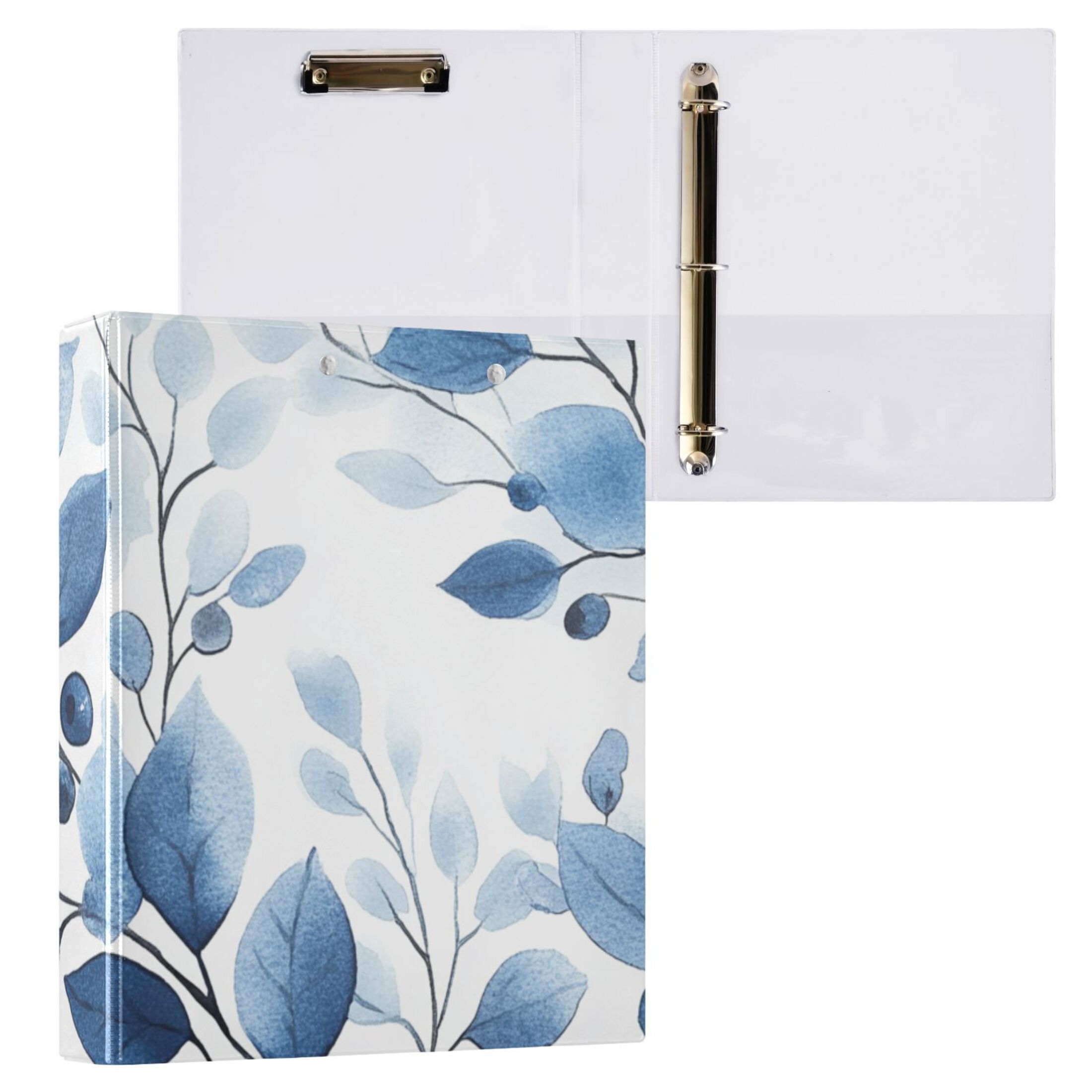 Blueberries and Leaves 3 Ring Binders 1.5 inch Hardcover File Folders with Interior Pockets A4 Size Organizer for School Office Hospital