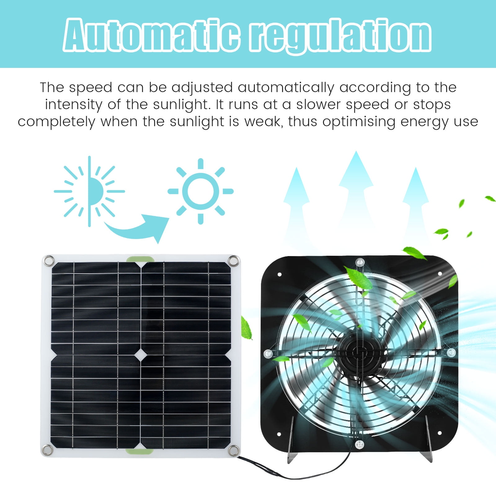 Solar Panel Fan Kit 13.5inch 100W Waterproof Solar Powered Exhaust Fan 3000rpm Auto Adjustable High Efficiency Cooling Chicken Coop Solar Fan Solar Camping Fan for Dog Kennel