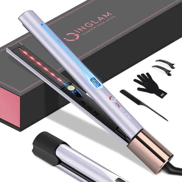 LMHF 1" Round Flat Iron for Hair, Infrared Hair Iron 2 in 1, Hair Straightener Curler Negative Ions, Gifts for Friends/Mom/Wife, Titanium Ceramic Tourmaline, Dual Voltage 110-240V, Rose Gold