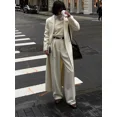 thumbnail image 3 of Abrigo elegante de talla grande blanco con solapa para mujer, abrigo largo informal de manga larga para otoño e invierno, prendas de vestir exteriores para ir al trabajo en la calle, 3 of 5