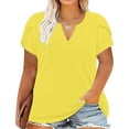 thumbnail image 2 of Pejock Womens Short Sleeve Casual T-Shirts V Neck Tops Tee Loose Comfy Tunic Blouse Lightweight Plus Size Tops Yellow XXL (US Size:12), 2 of 4