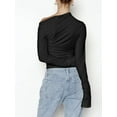 thumbnail image 2 of KelaJuan Women Casual Shirt Autumn Cold Shoulder Long Sleeve Slim Fit Tops Trendy Solid Color Basic Tee, 2 of 6