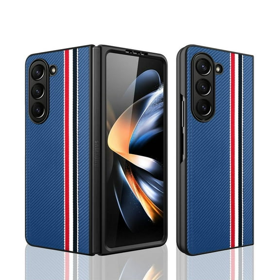 Haobuy Compatible with Samsung Galaxy Z Fold 5 Leather Case with Screen Protector Slim Shockproof Business Cover-Blue