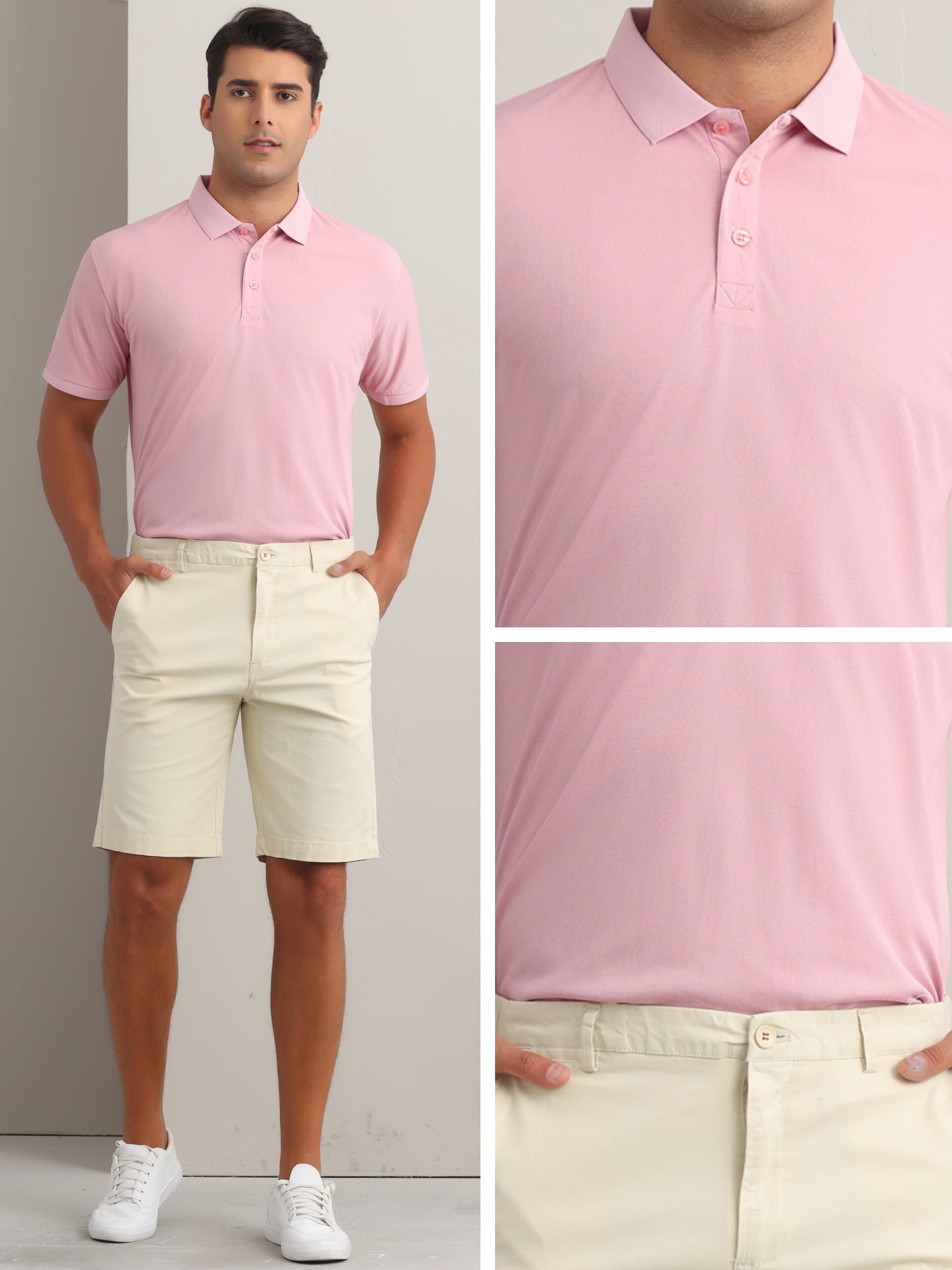 DARING DIVA Men's Solid Stretch Short Sleeve Slim Fit Golf Shirt M Pink
