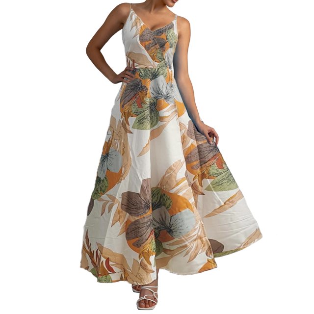 WILLBEST Vestidos Casuales para Mujer Fiesta 2025 Vestido Largo con Abertura Hasta El Muslo con Estampado Tropical para Mujer Extra Grande