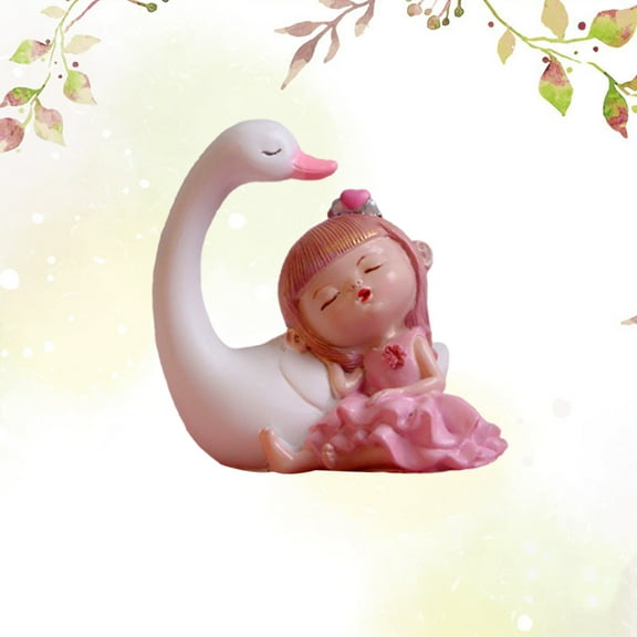 COMPUKAS Pink Resin Swan Girl Shape Cartoon Miniature Design Cake Toppers for Girls 1Pcs