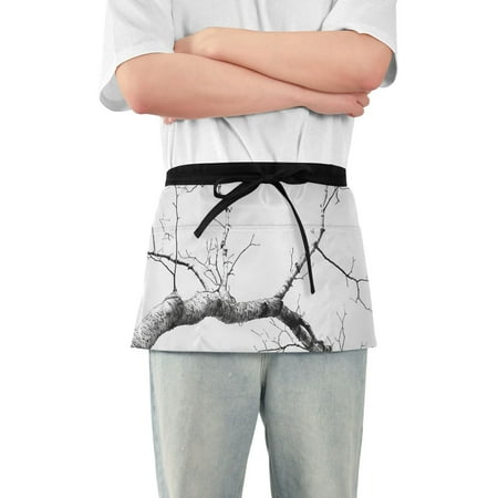 

Gray Tree Branch Waist Apron Adjustable Server Half Apron Kitchen Cooking with 3 Pockets for Men Women