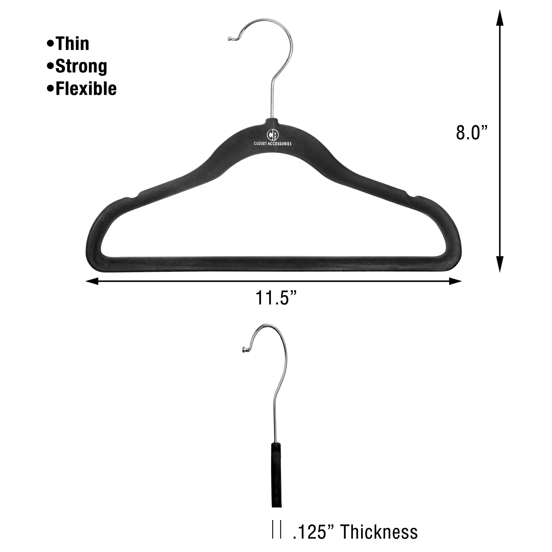 Closet Accessories Kids Velvet Hangers, Black. 50 Pack