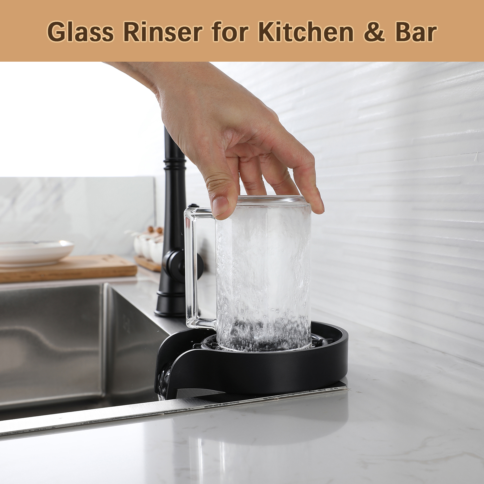 Glass Rinser for Kitchen Sink Bottle Cups Washer for Sink Attachment Bar  Glass Rinser ABS Kitchen Sink Accessories with Soft Tube