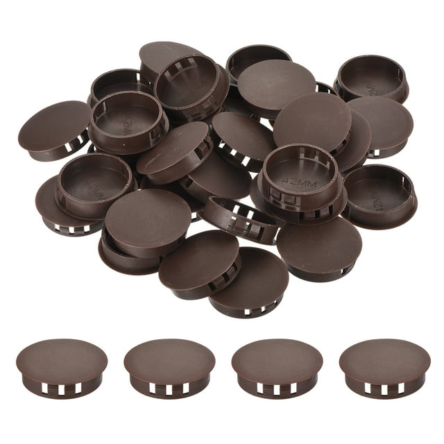 Uxcell 64PCS 42mm Tapones de Agujero de Plástico Marrón, Tapas de Agujero de Panel Tipo Flush