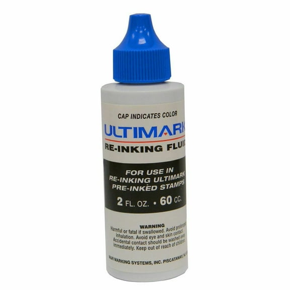 Ultimark Pre-inked Stamp Refill Ink, Blue, 2 Oz Drip Spout Bottle