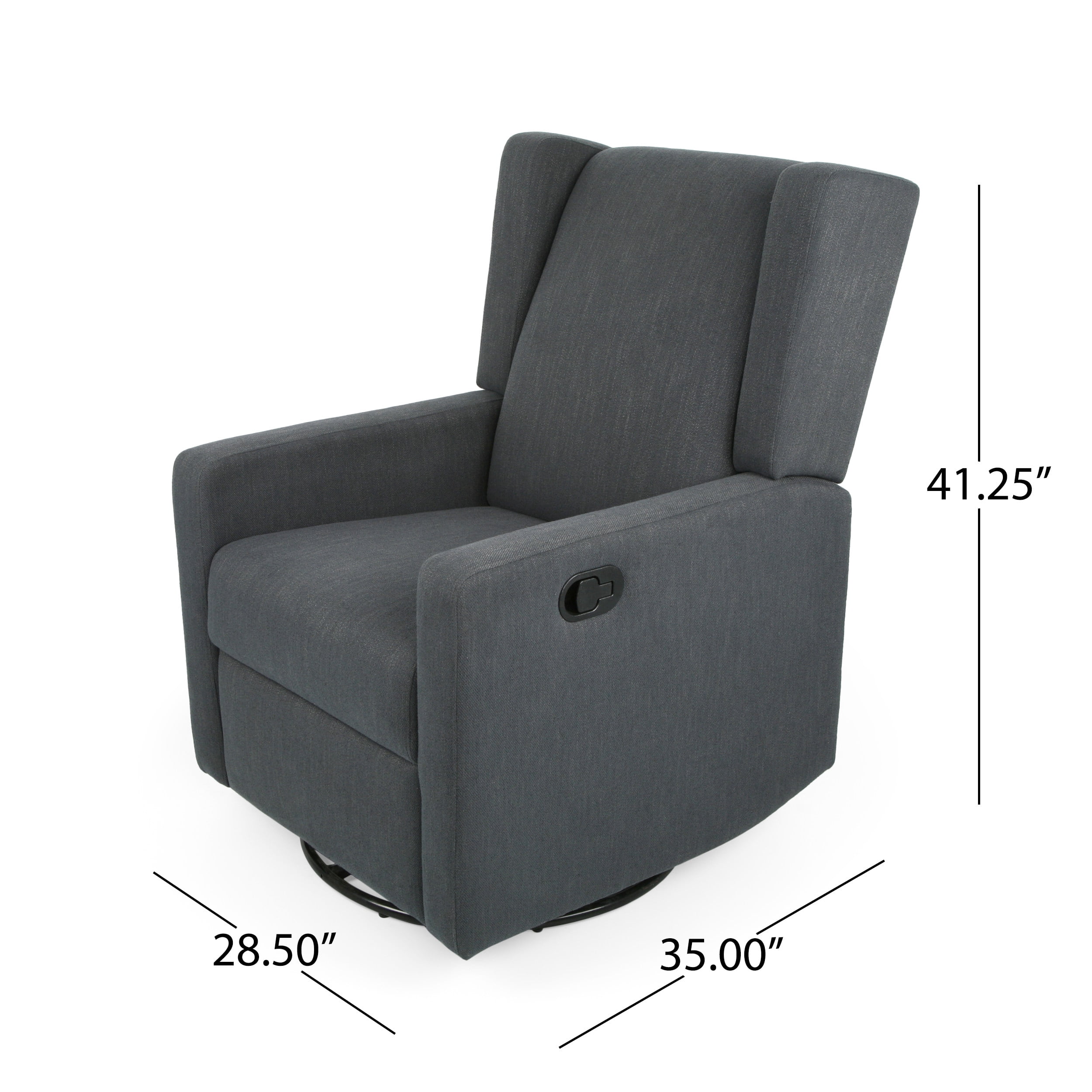GDF Studio Landau Contemporary Fabric Upholstered Swivel Recliner, Charcoal and Black